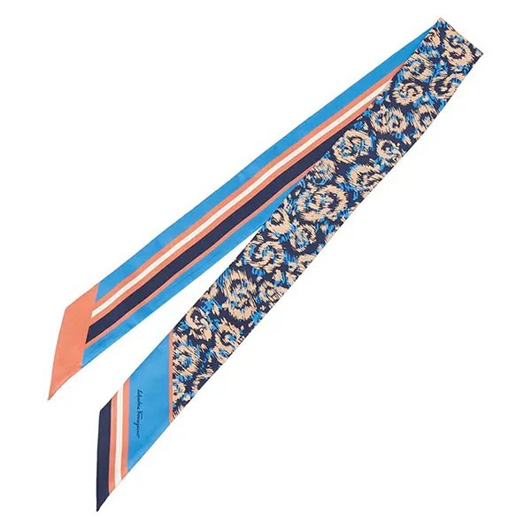 Khăn Lụa Salvatore Ferragamo Twilly Printed Skinny Scarf Màu Xanh/Cam - Thời trang - Vua Hàng Hiệu