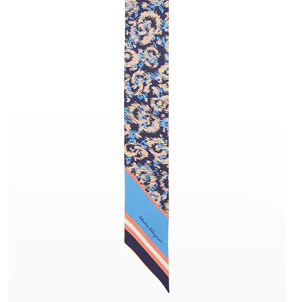 Khăn Lụa Salvatore Ferragamo Twilly Printed Skinny Scarf Màu Xanh/Cam - Thời trang - Vua Hàng Hiệu