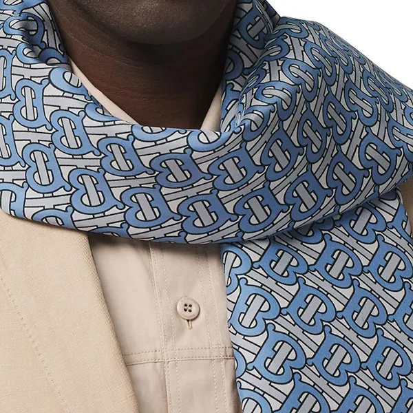 Khăn Quàng Cổ Burberry Reversible Monogram Print Silk Scarf 80396191 Màu Xanh - Be - Thời trang - Vua Hàng Hiệu