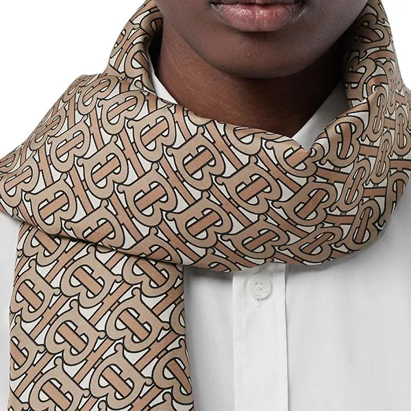 Khăn Quàng Cổ Burberry Reversible Monogram Print Silk Scarf 80396191 Màu Xanh - Be - Thời trang - Vua Hàng Hiệu