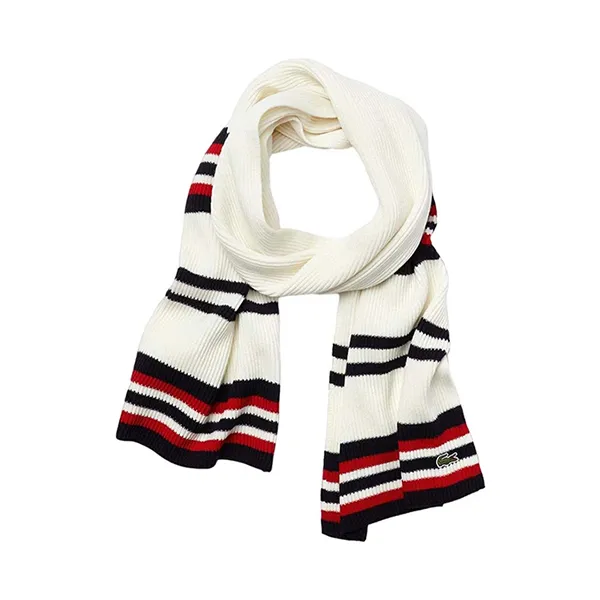 Khăn Quàng Cổ Unisex Lacoste Made in France Striped Ribbed Rectangular Wool Scarf RE2216-FTC Màu Trắng Kẻ