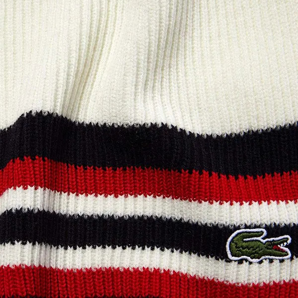 Khăn Quàng Cổ Unisex Lacoste Made in France Striped Ribbed Rectangular Wool Scarf RE2216-FTC Màu Trắng Kẻ