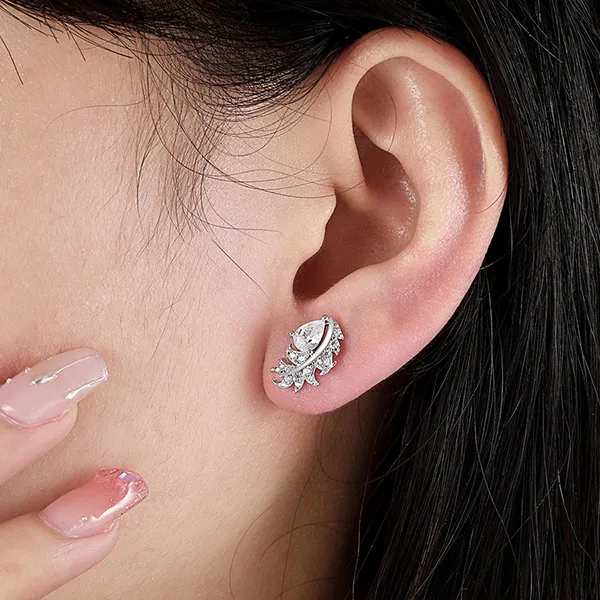 Khuyên Tai Nữ Kya Jewel Feather Elegance SE123 Màu Bạc