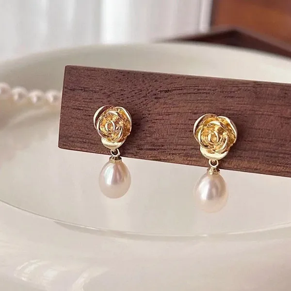 Khuyên Tai Nữ Kya Jewel Golden Rose Pearl PE18 Màu Vàng