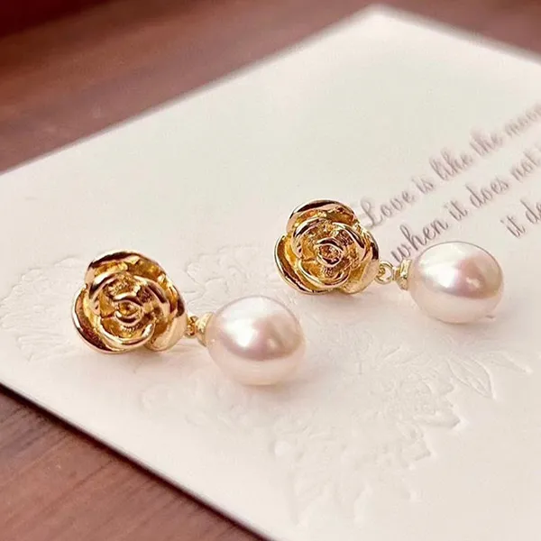 Khuyên Tai Nữ Kya Jewel Golden Rose Pearl PE18 Màu Vàng