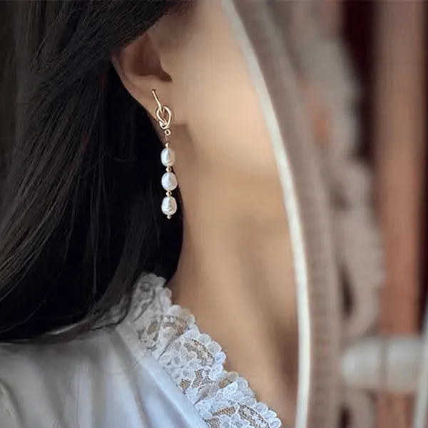 Khuyên Tai Nữ Kya Jewel Knot Pearl PE46 Màu Vàng Trắng