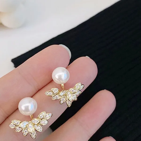 Khuyên Tai Nữ Kya Jewel Twinkling Leaf Pearl PE39 Màu Vàng Trắng