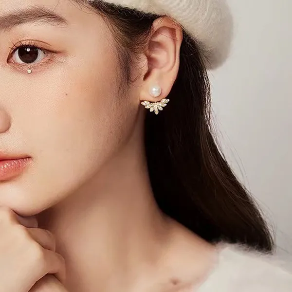 Khuyên Tai Nữ Kya Jewel Twinkling Leaf Pearl PE39 Màu Vàng Trắng