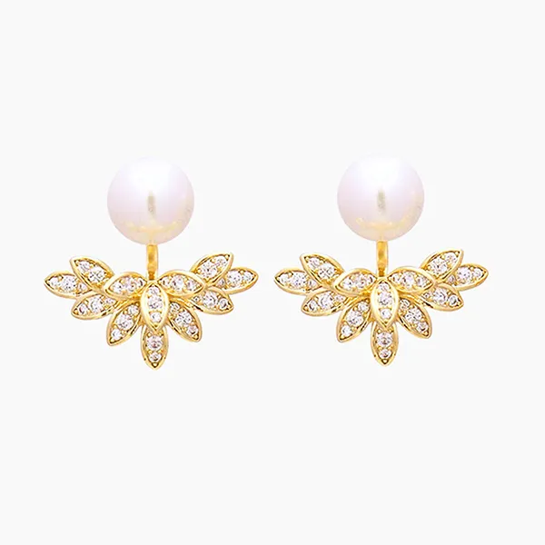 Khuyên Tai Nữ Kya Jewel Twinkling Leaf Pearl PE39 Màu Vàng Trắng