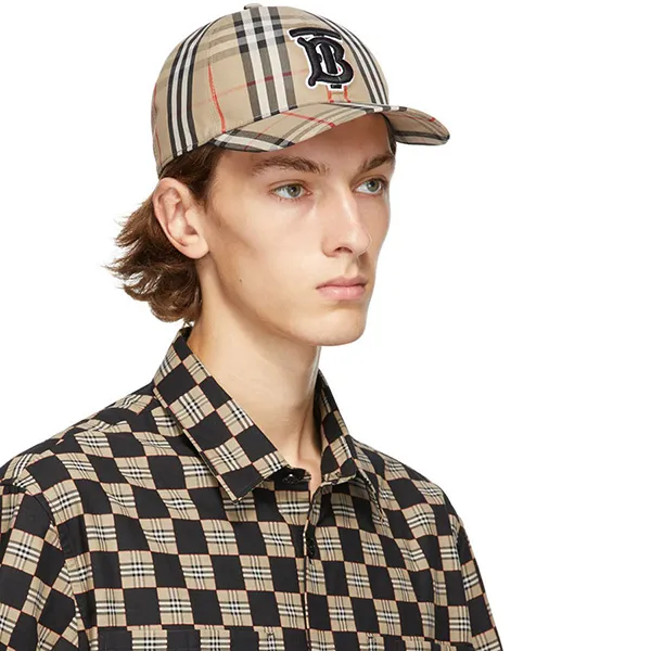 Mũ Burberry Beige Vintage Check TB Baseball Cap Màu Nâu Kẻ Size S