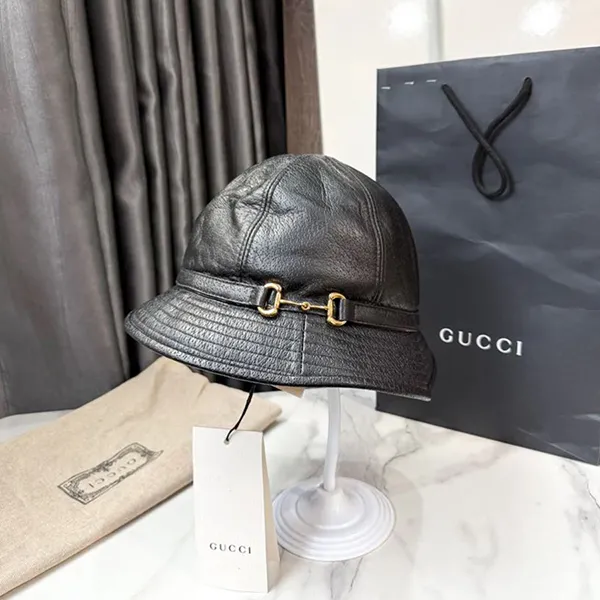 Mũ Gucci Black Leather Horsebit Accent Bucket Hat Màu Đen Size S