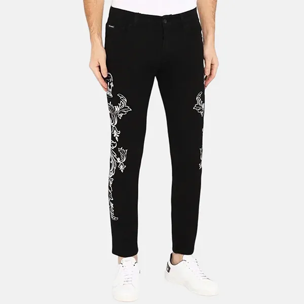 Quần Jean Nam Dolce & Gabbana D&G Baroque Print Straight Leg Skinny GYC4LD G8BY0 Màu Đen Size 46