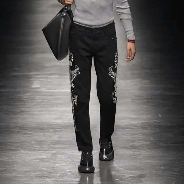 Quần Jean Nam Dolce & Gabbana D&G Baroque Print Straight Leg Skinny GYC4LD G8BY0 Màu Đen Size 46