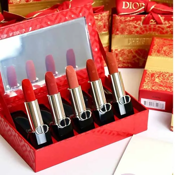 Set Son Dior Rouge Dior Lipstick Velvet Finish Màu 999 Đỏ Tươi + 720 Hồng Khô + 217 Hồng San Hô + 228 Đỏ Nâu + 188 Cam Đất ( 5 x 1.5g)