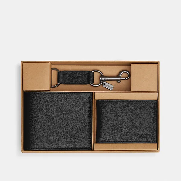Set Ví Nam Coach Boxed 3-In-1 Wallet Gift CS433 Black Màu Đen - Túi xách - Vua Hàng Hiệu