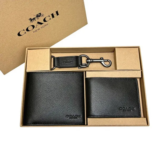 Set Ví Nam Coach Boxed 3-In-1 Wallet Gift CS433 Black Màu Đen - Túi xách - Vua Hàng Hiệu