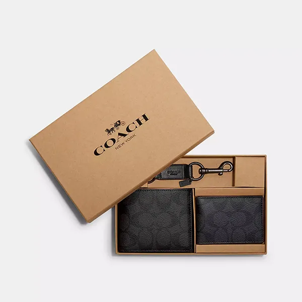 Set Ví Nam Coach Boxed 3 In 1 Wallet In Signature Canvas CS434 Gift Màu Đen Xám - Túi xách - Vua Hàng Hiệu