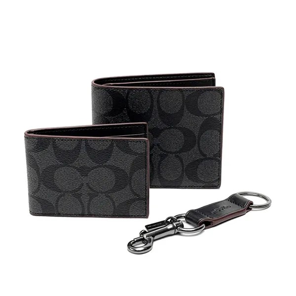 Set Ví Nam Coach Boxed 3 In 1 Wallet In Signature Canvas CS434 Gift Màu Đen Xám - Túi xách - Vua Hàng Hiệu