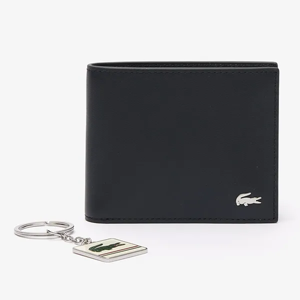 Set Ví Nam + Móc Khoá Lacoste Noir KR Farine NH4479FG N20 Màu Đen