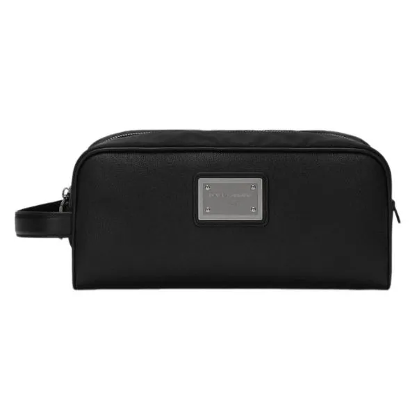 Túi Cầm Tay Nam Dolce & Gabbana D&G Grainy Calfskin And Nylon Toiletry Bag BT0989AD4478B956 Màu Đen
