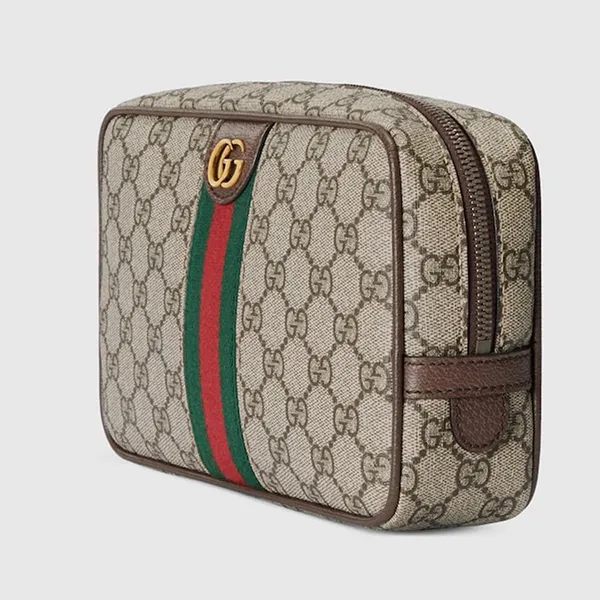 Túi Cầm Tay Nam Gucci Savoy Toiletry Case With Web ‎760019 96IWT 8745 Màu Be Nâu - Túi xách - Vua Hàng Hiệu