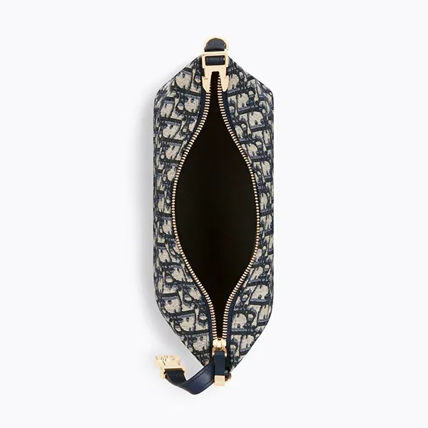 Túi Cầm Tay Nữ Dior Medium Diortravel Nomad Pouch Blue Oblique Jacquard Màu Xanh/Be - Túi xách - Vua Hàng Hiệu