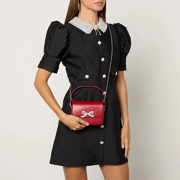 Túi Đeo Chéo Nữ Self-Portrait Micro Red Handbag With Bow Detail Màu Đỏ - Túi xách - Vua Hàng Hiệu