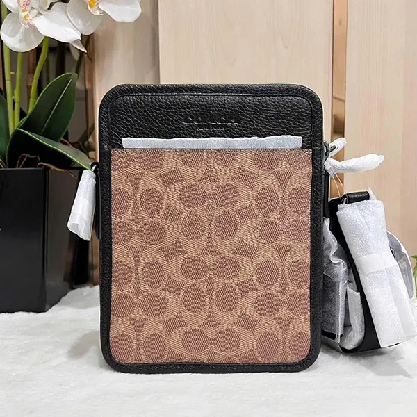 Túi Đeo Chéo Nam Coach Sullivan Crossbody In Blocked Signature Canvas CW386 Màu Nâu Phối Đen
