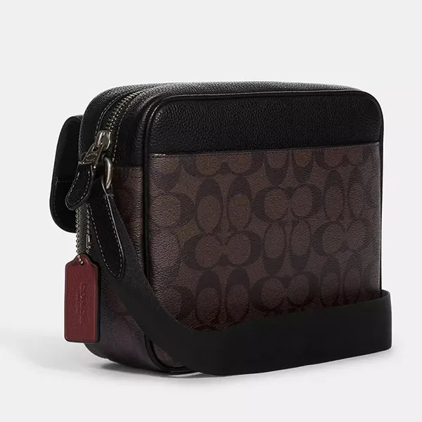 Túi Đeo Chéo Nam Coach Hudson Crossbody Bag In Signature Canvas CB846 QBAE4 Màu Nâu/Đen