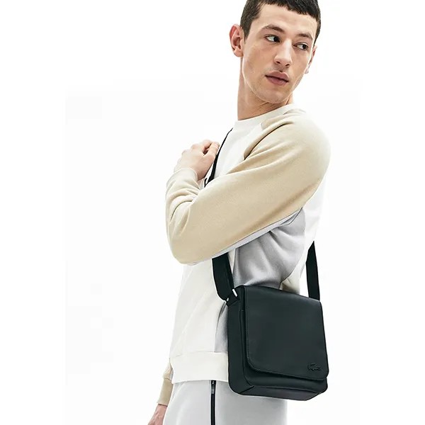 Túi Đeo Chéo Nam Lacoste Classic Petit Piqué Flap Bag NH2341HC Black Màu Đen