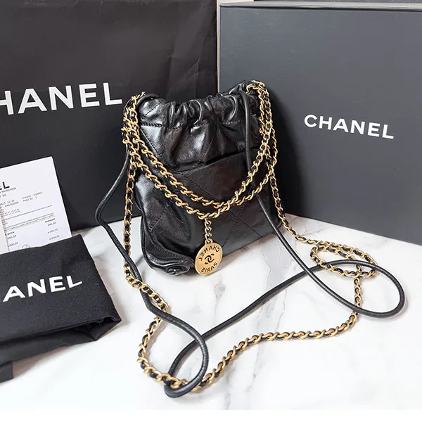 Túi Đeo Chéo Nữ Chanel C22 Mini Handbag Black Gold Màu Đen