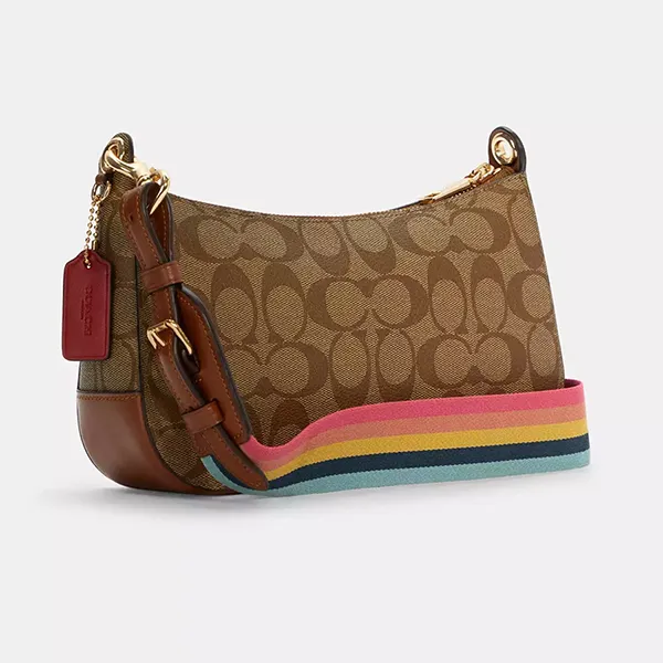 Túi Đeo Chéo Nữ Coach Jes Baguette In Signature Canvas With Radial Rainbow C6817 Màu Nâu