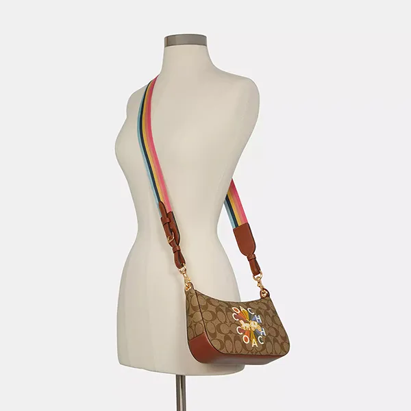 Túi Đeo Chéo Nữ Coach Jes Baguette In Signature Canvas With Radial Rainbow C6817 Màu Nâu
