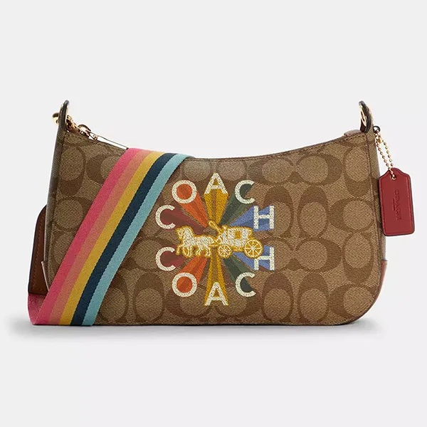 Túi Đeo Chéo Nữ Coach Jes Baguette In Signature Canvas With Radial Rainbow C6817 Màu Nâu