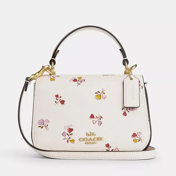 Túi Đeo Chéo Nữ Coach Lysa Top Handle Bag With Heart Print CX577 Gold/Chalk Multi Màu Trắng Họa Tiết - Túi xách - Vua Hàng Hiệu