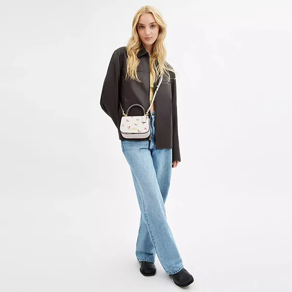 Túi Đeo Chéo Nữ Coach Lysa Top Handle Bag With Heart Print CX577 Gold/Chalk Multi Màu Trắng Họa Tiết - Túi xách - Vua Hàng Hiệu