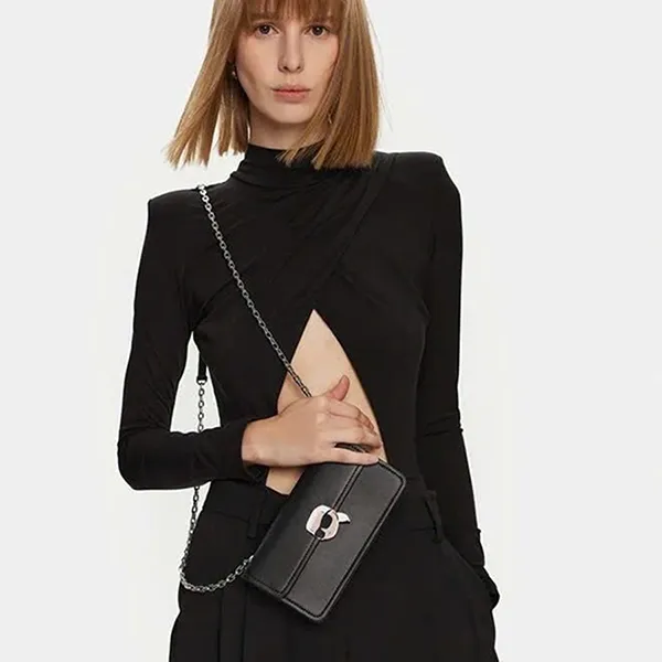 Túi Đeo Chéo Nữ Karl Lagerfeld Logo KL24001002 Black Màu Đen