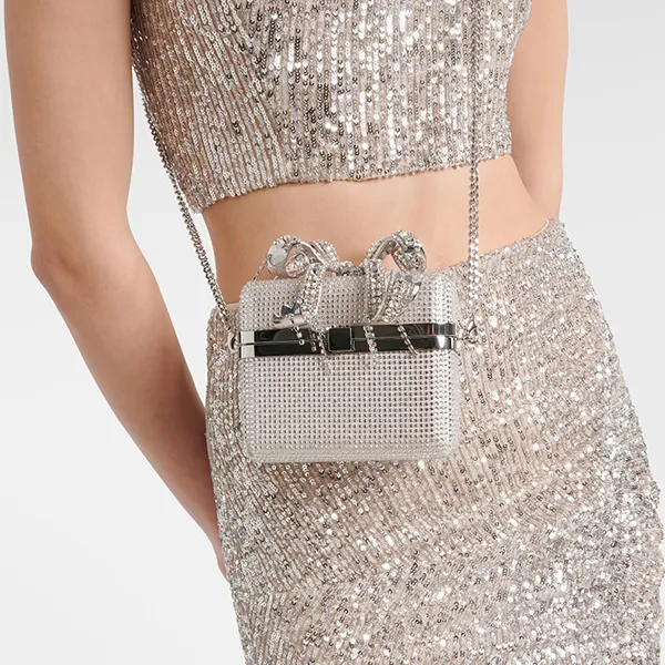Túi Đeo Chéo Nữ Self-Portrait The Bow Micro Crystal Bag P00885124 Màu Bạc - Túi xách - Vua Hàng Hiệu