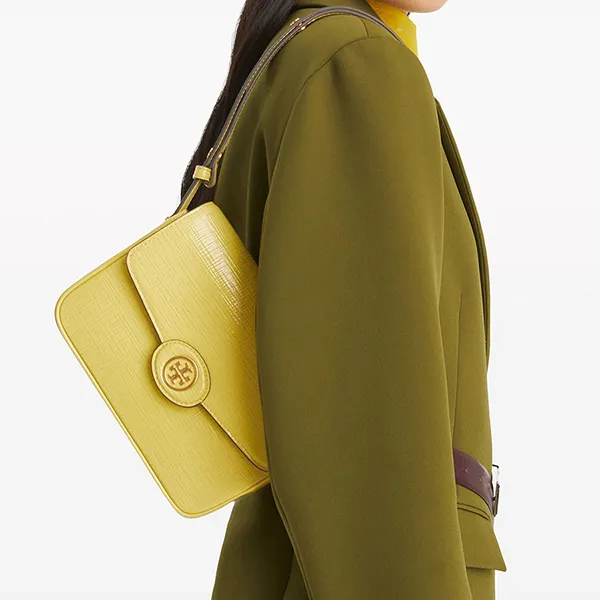 Túi Đeo Chéo Nữ Tory Burch Robinson Crosshatched Shoulder Crossbody Bag Yellow Màu Vàng