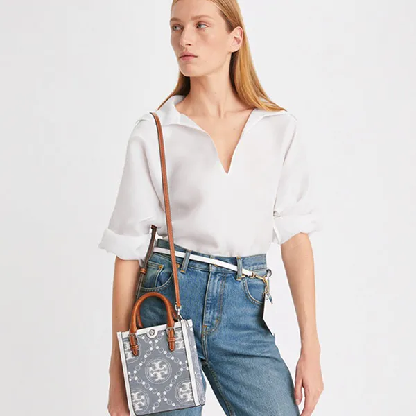 Túi Đeo Chéo Nữ Tory Burch T Monogram Mini Jacquard Shoulder Bag 145511 Màu Xanh - Túi xách - Vua Hàng Hiệu
