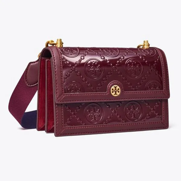 Túi Đeo Chéo Nữ Tory Burch T Monogram Patent Leather Shoulder Bag 152526 Màu Đỏ Mận