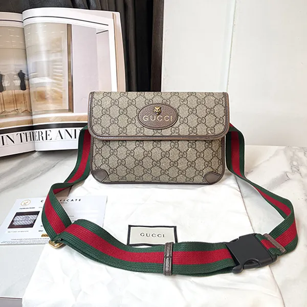 Túi Đeo Chéo Unisex Gucci Neo Vintage GG Supreme Belt Bag Brown 493930-9C2VT-8745 Màu Nâu Be