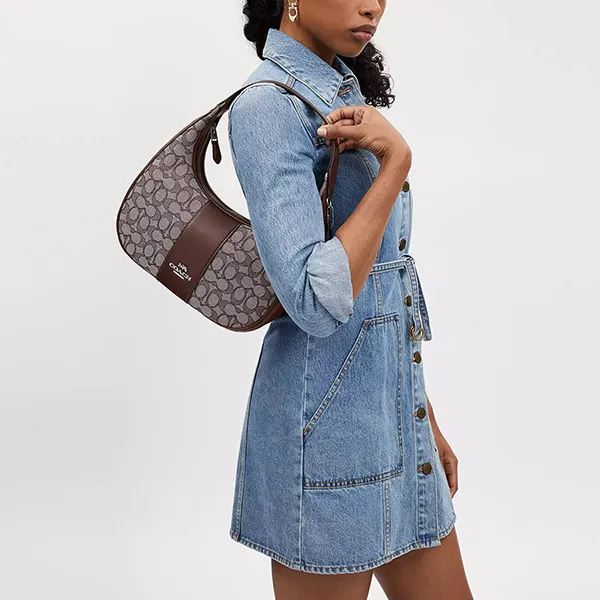 Túi Đeo Vai Nữ Coach Carmen Shoulder Bag In Signature Jacquard CV001 Màu Nâu - Túi xách - Vua Hàng Hiệu