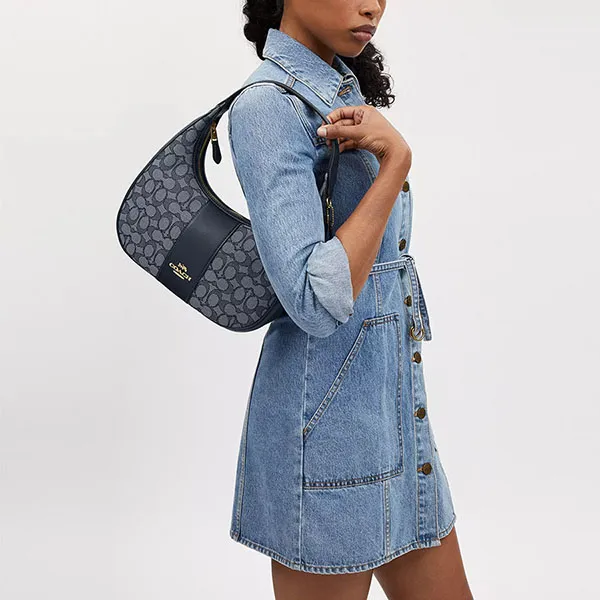 Túi Đeo Vai Nữ Coach Carmen Shoulder Bag In Signature Jacquard CV001 Màu Xanh Navy - Túi xách - Vua Hàng Hiệu