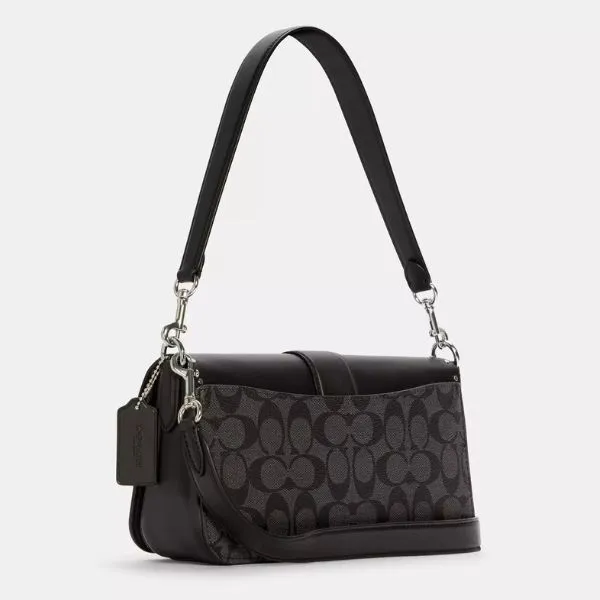 Túi Đeo Vai Nữ Coach Georgie Shoulder Bag In Colorblock Signature Canvas With Rivets 5605 Màu Đen