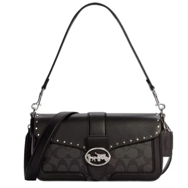 Túi Đeo Vai Nữ Coach Georgie Shoulder Bag In Colorblock Signature Canvas With Rivets 5605 Màu Đen