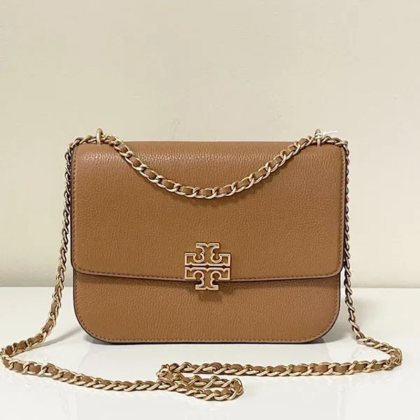 Túi Đeo Vai Tory Burch Britten Pebbled Shoulder Bag Màu Nâu - Túi xách - Vua Hàng Hiệu