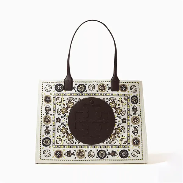 Túi Tote Nữ Tory Burch Ella Shoulder Bag 146968 Màu Trắng Nâu - Túi xách - Vua Hàng Hiệu