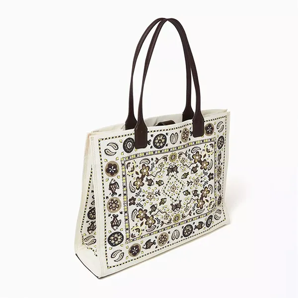 Túi Tote Nữ Tory Burch Ella Shoulder Bag 146968 Màu Trắng Nâu - Túi xách - Vua Hàng Hiệu
