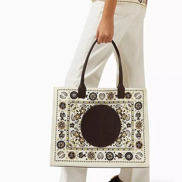 Túi Tote Nữ Tory Burch Ella Shoulder Bag 146968 Màu Trắng Nâu - Túi xách - Vua Hàng Hiệu